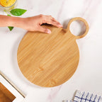 Mod Round Bamboo Serving Platter With Handle 12 Inch