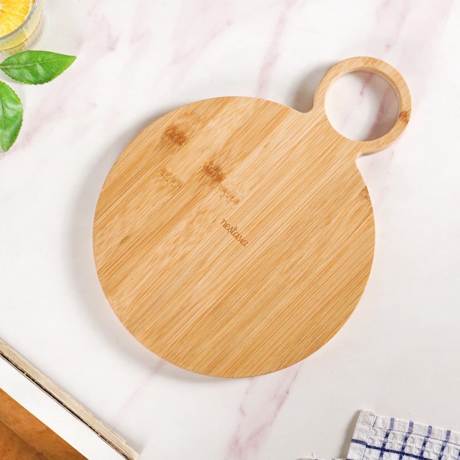 Mod Round Bamboo Serving Platter With Handle 12 Inch
