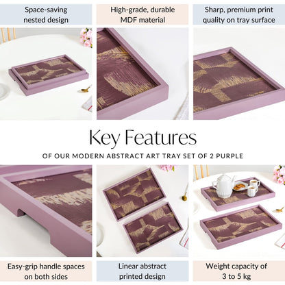 Modern Abstract Art Tray Set Of 2 Purple Matte Gold