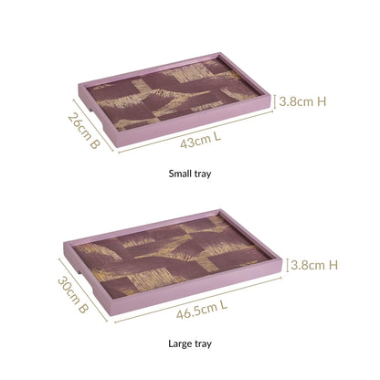 Modern Abstract Art Tray Set Of 2 Purple Matte Gold