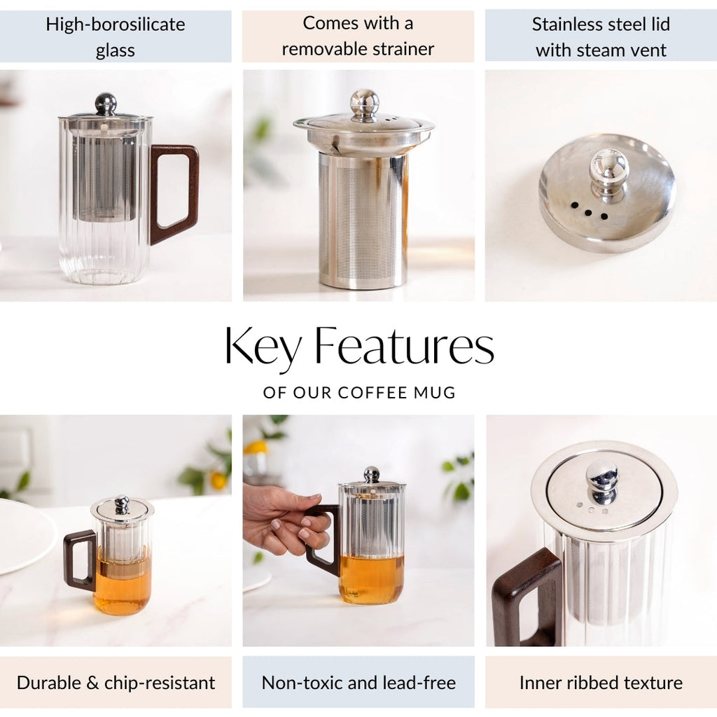 Modern Fluted Glass 2 In 1 Infuser Mug 500ml