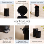 Clean Curve Metal Dustbin With Removable Bucket Black 5000ml