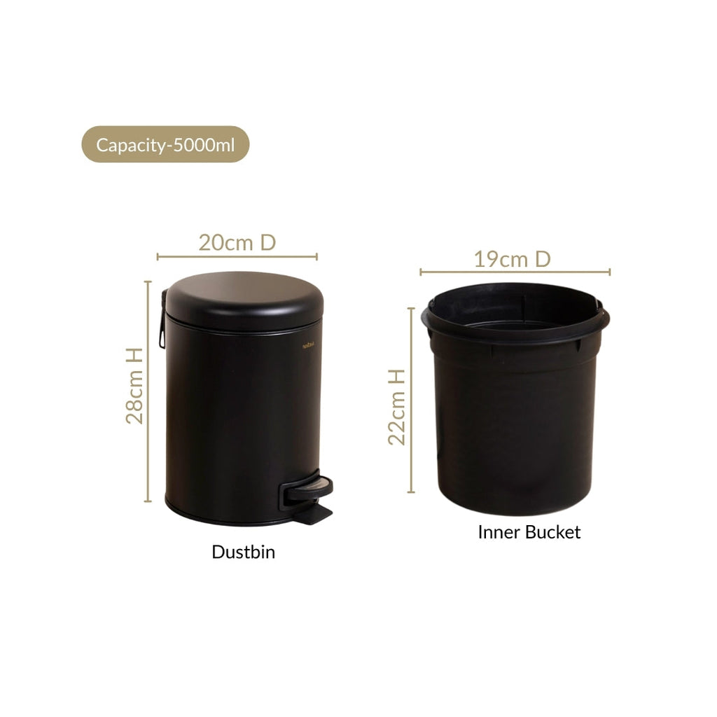 Clean Curve Metal Dustbin With Removable Bucket Black 5000ml