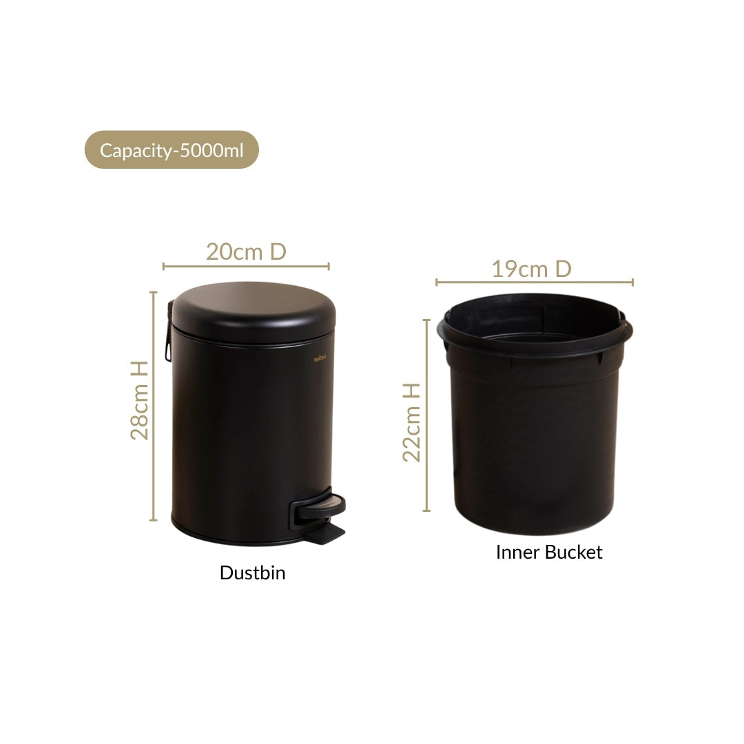 Clean Curve Metal Dustbin With Removable Bucket Black 5000ml