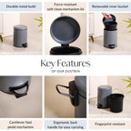 Clean Curve Metal Dustbin With Removable Bucket Grey 5000ml