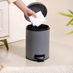 Clean Curve Metal Dustbin With Removable Bucket Grey 5000ml