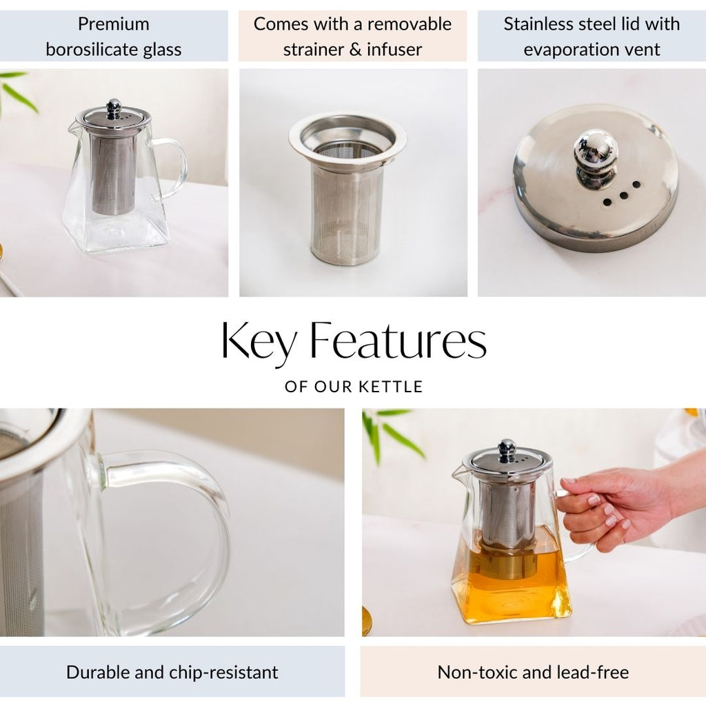 Modern Flame Safe Glass Kettle With Strainer 850ml