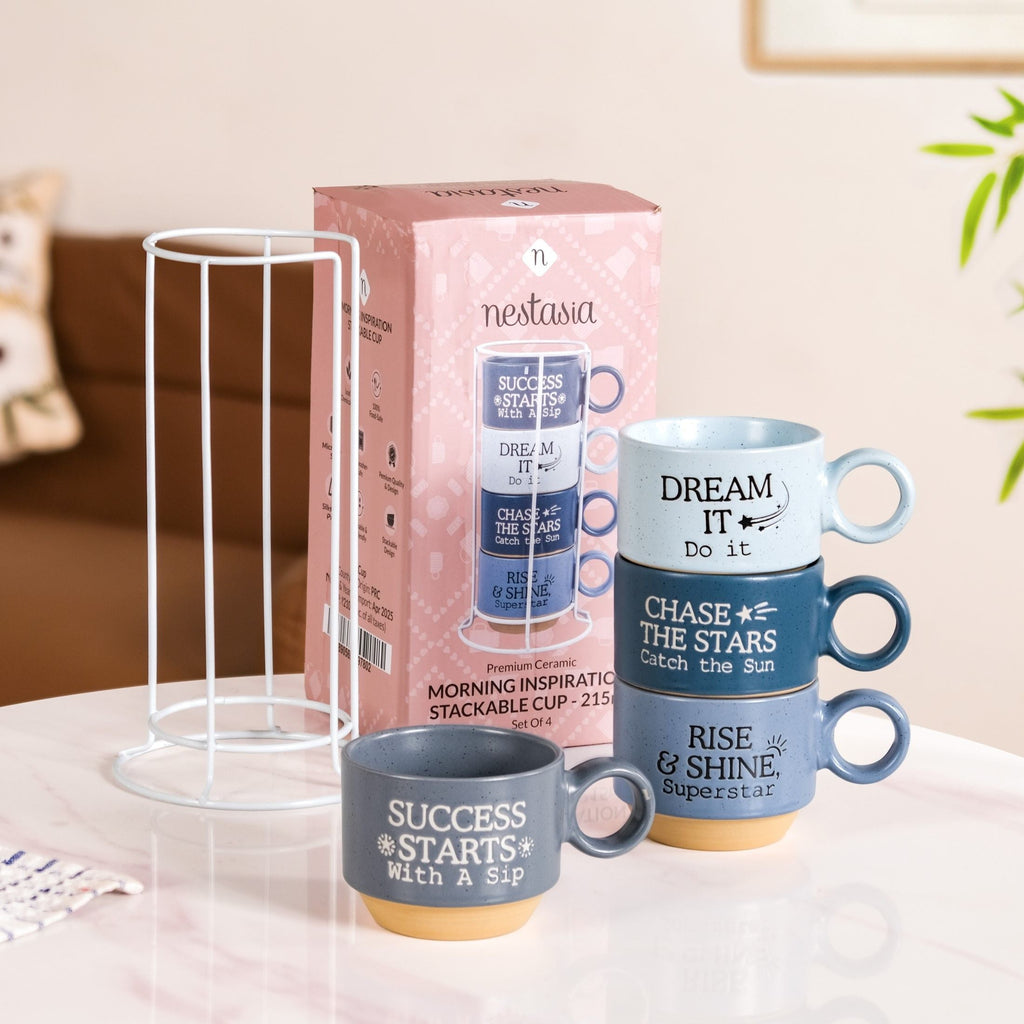 Morning Motivation Stackable Cup Set Of 4 Blue 215ml