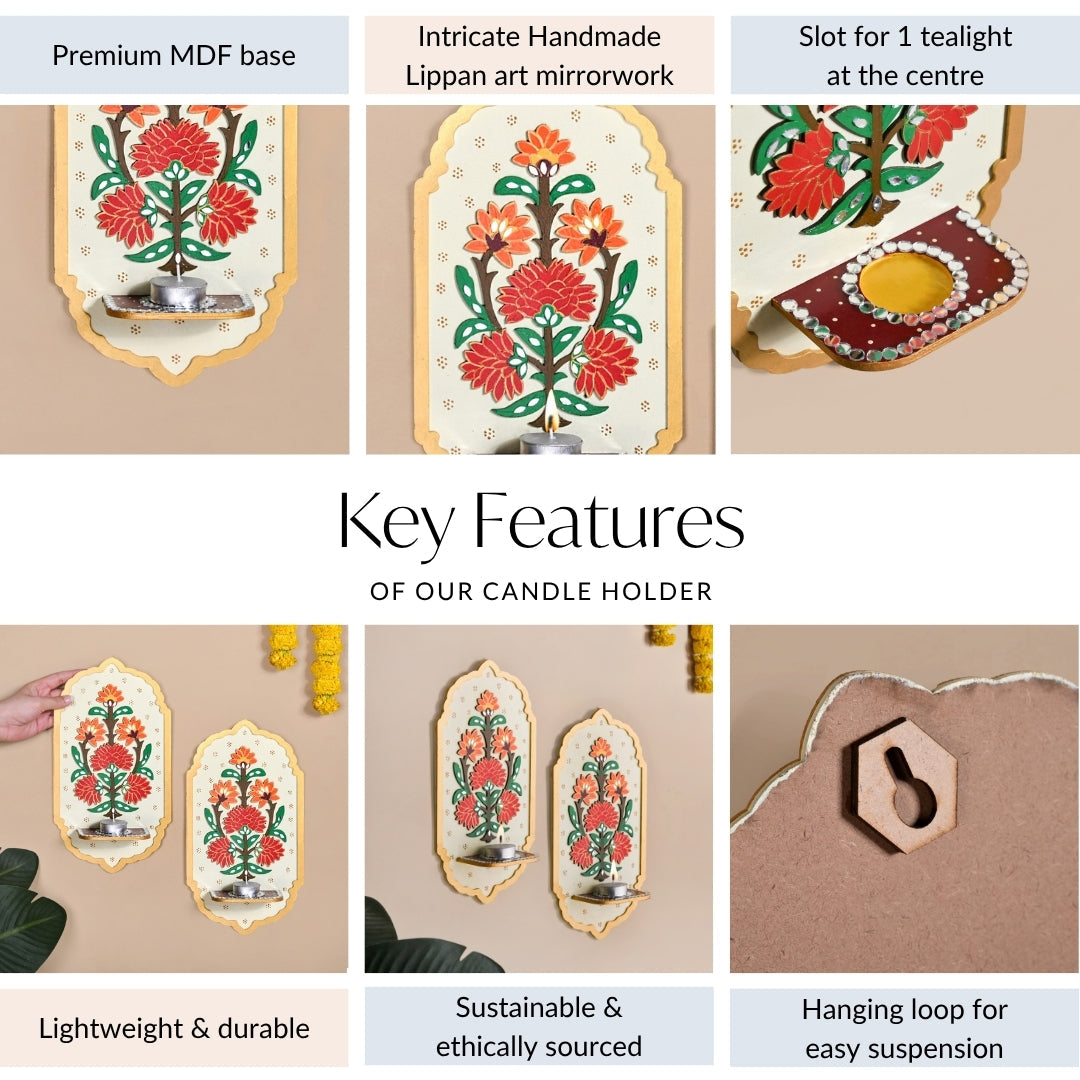 Motif Jharokha Tealight Candle Holder Lippan Wall Art Set Of 2