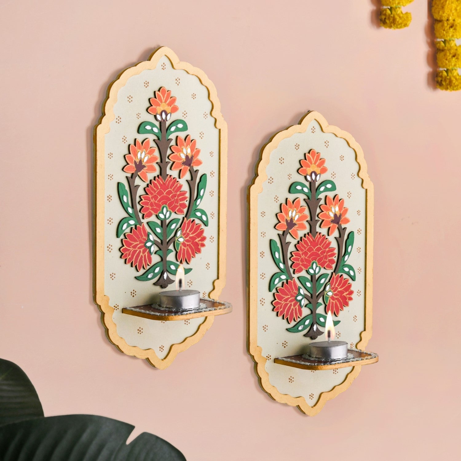 Motif Jharokha Tealight Candle Holder Lippan Wall Art Set Of 2