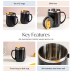 Desk Coffee Mug With Lid Set Of 2 Black 400ml