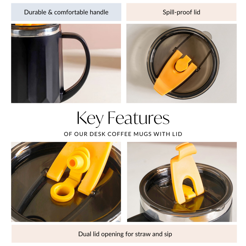 Desk Coffee Mug With Lid Set Of 2 Black 400ml