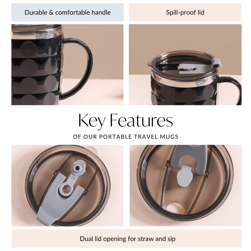 Portable Travel Mug For Couples Set Of 2 Black 400ml