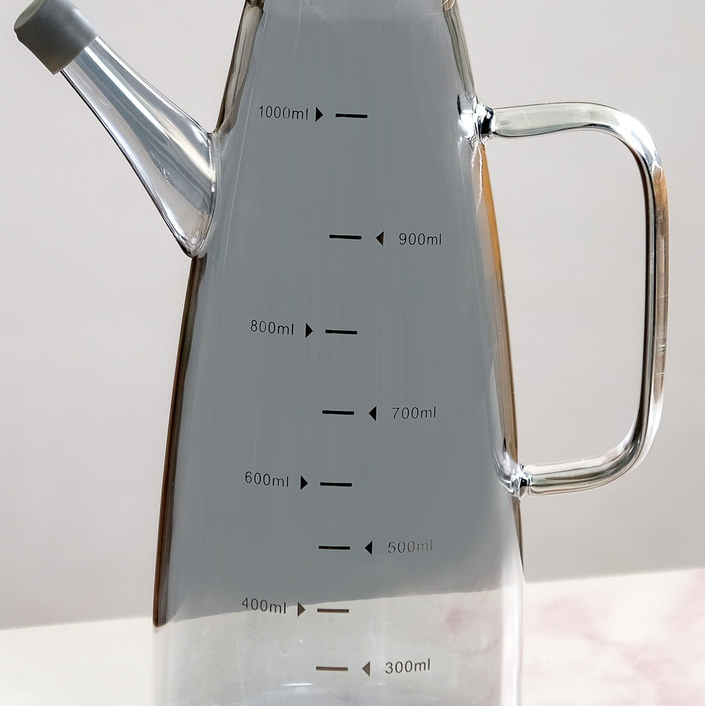 Chic Grey Borosilicate Glass Oil Jar Dispenser With Markings 1000ml