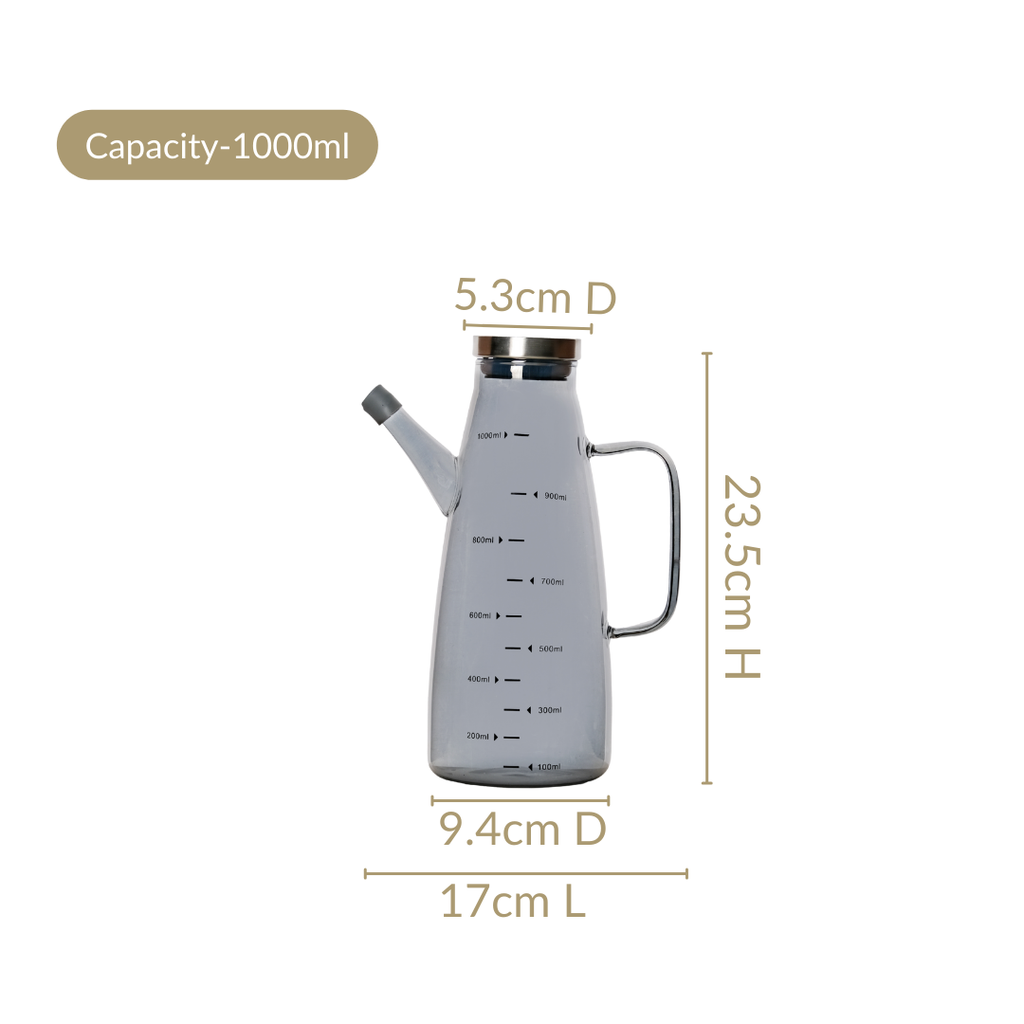 Chic Grey Borosilicate Glass Oil Jar Dispenser With Markings 1000ml