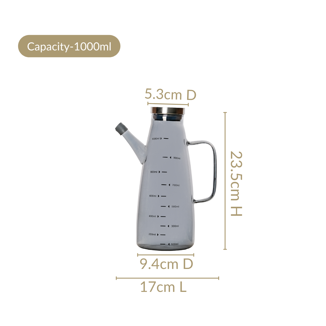 Chic Grey Borosilicate Glass Oil Jar Dispenser With Markings 1000ml