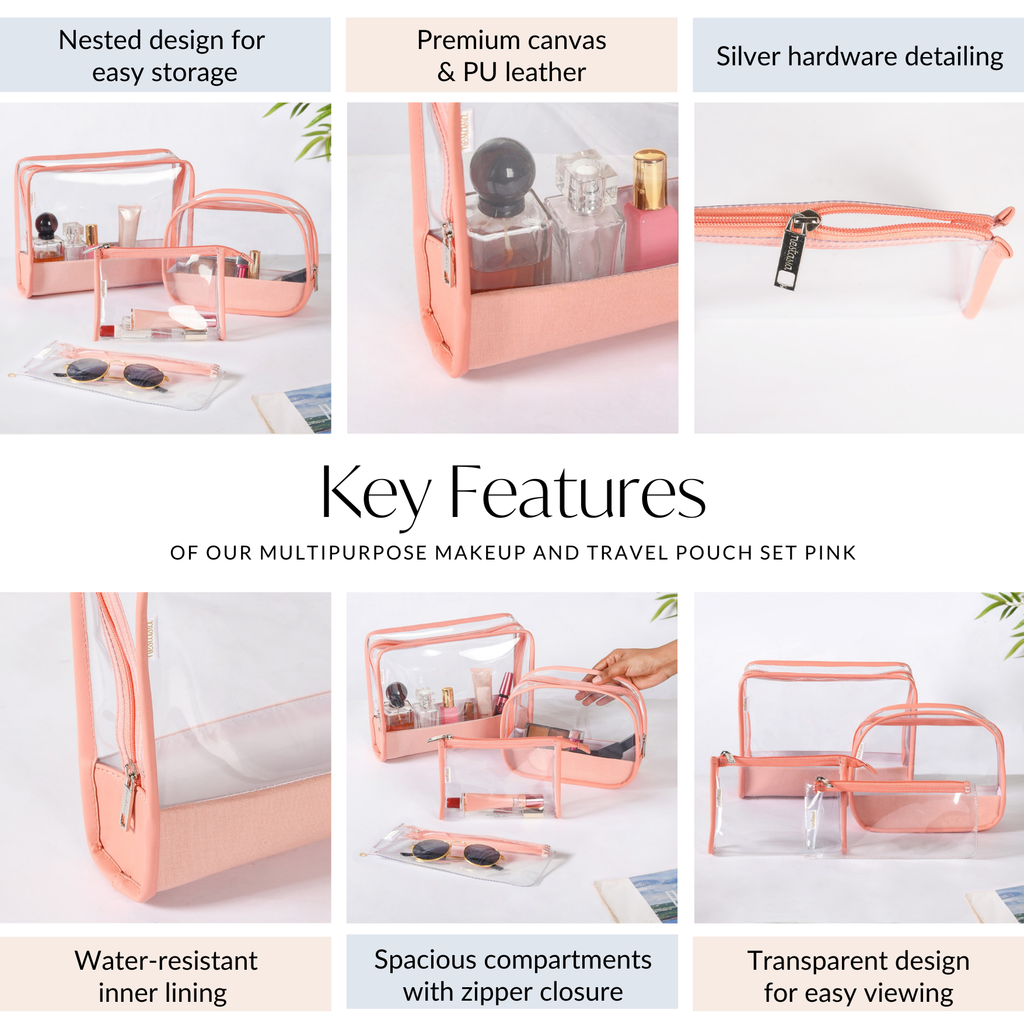 Multipurpose Makeup And Travel Pouch Set Of 4 Pink