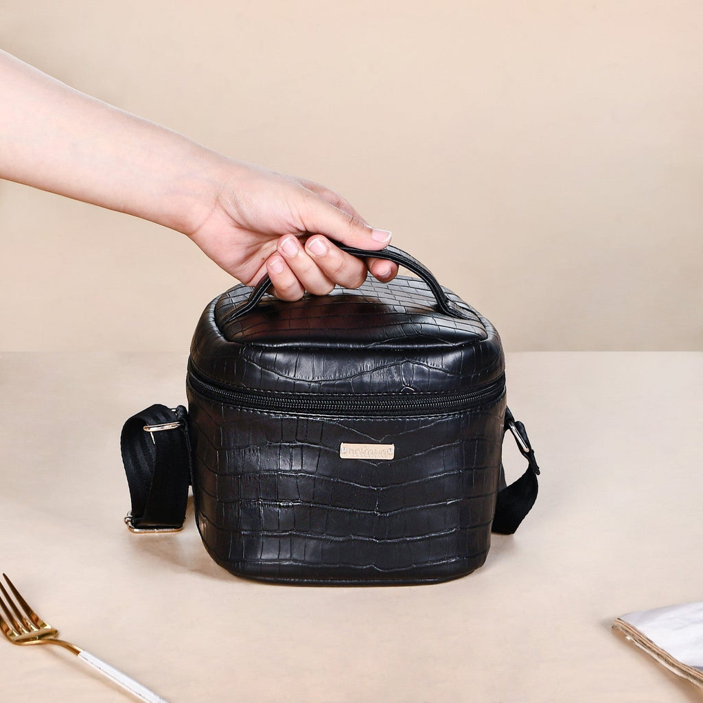 Black PU Leather Lunch Bag Set