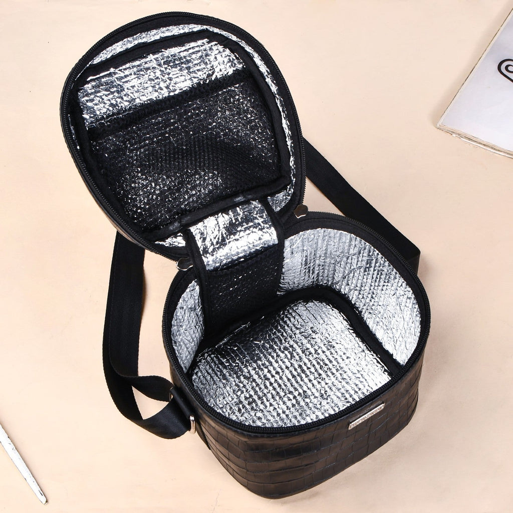 Black PU Leather Lunch Bag Set