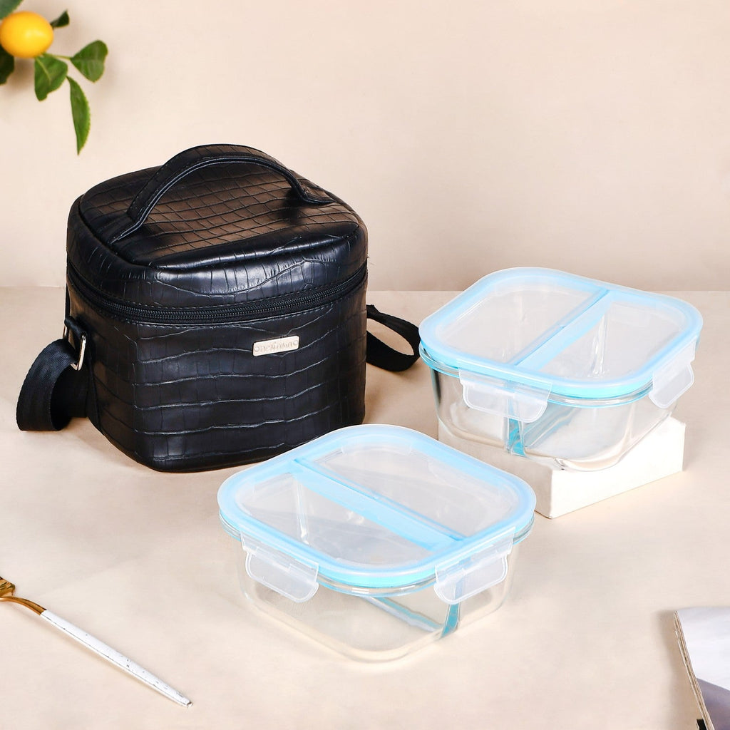 Black PU Leather Lunch Bag Set