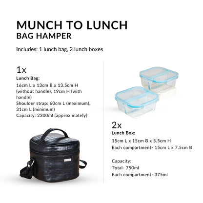 Black PU Leather Lunch Bag Set