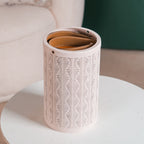 Muted Baby Pink Metal Cutwork Hurricane Lantern Set Of 2