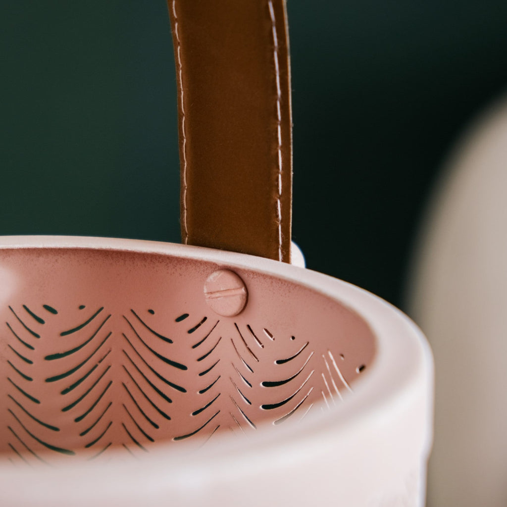 Muted Baby Pink Metal Cutwork Hurricane Lantern Set Of 2