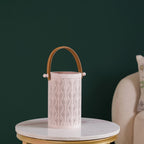 Muted Baby Pink Metal Cutwork Hurricane Lantern Set Of 2