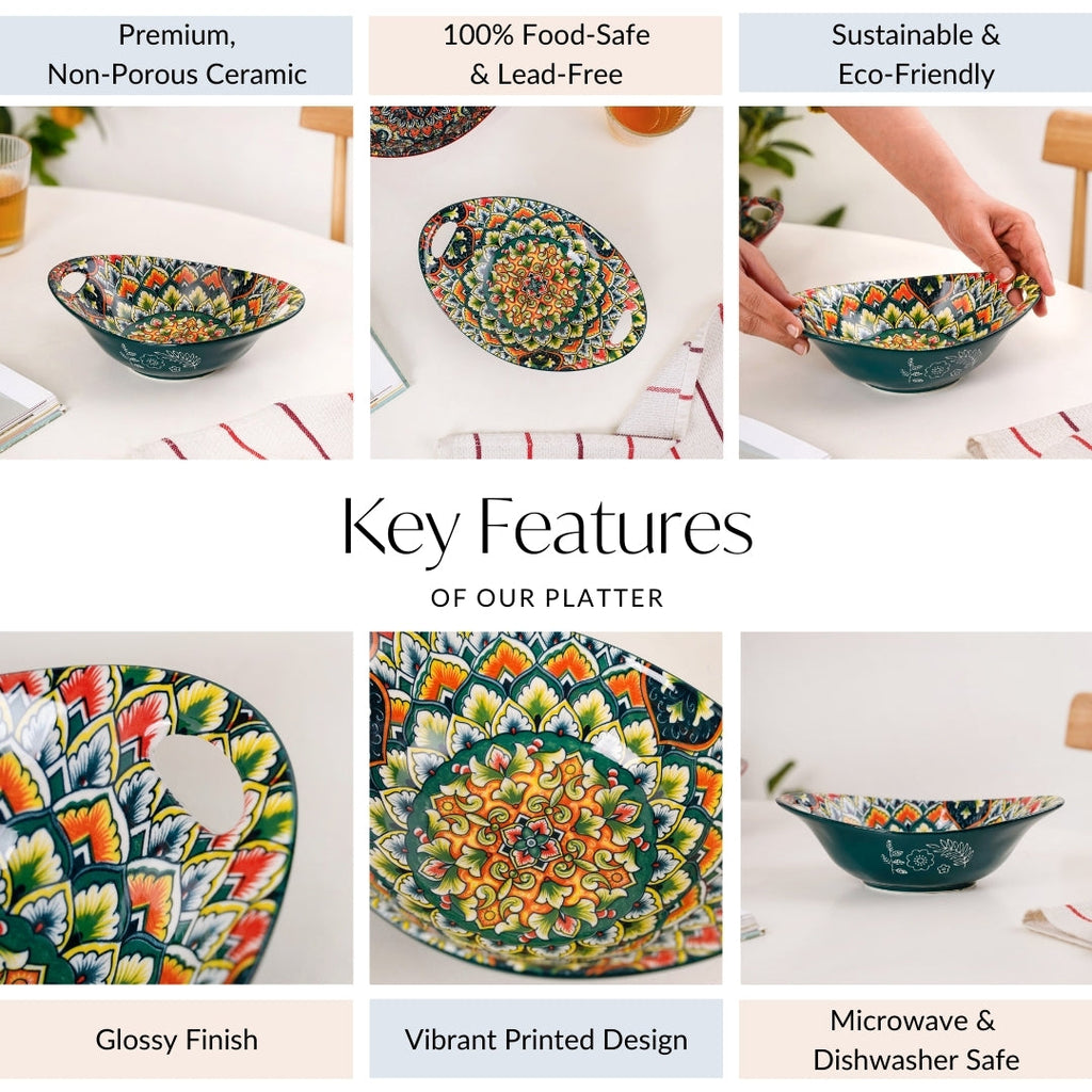 Green Mystic Mandala Long Dish With Handles 400ml