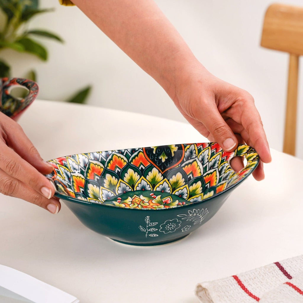 Green Mystic Mandala Long Dish With Handles 400ml