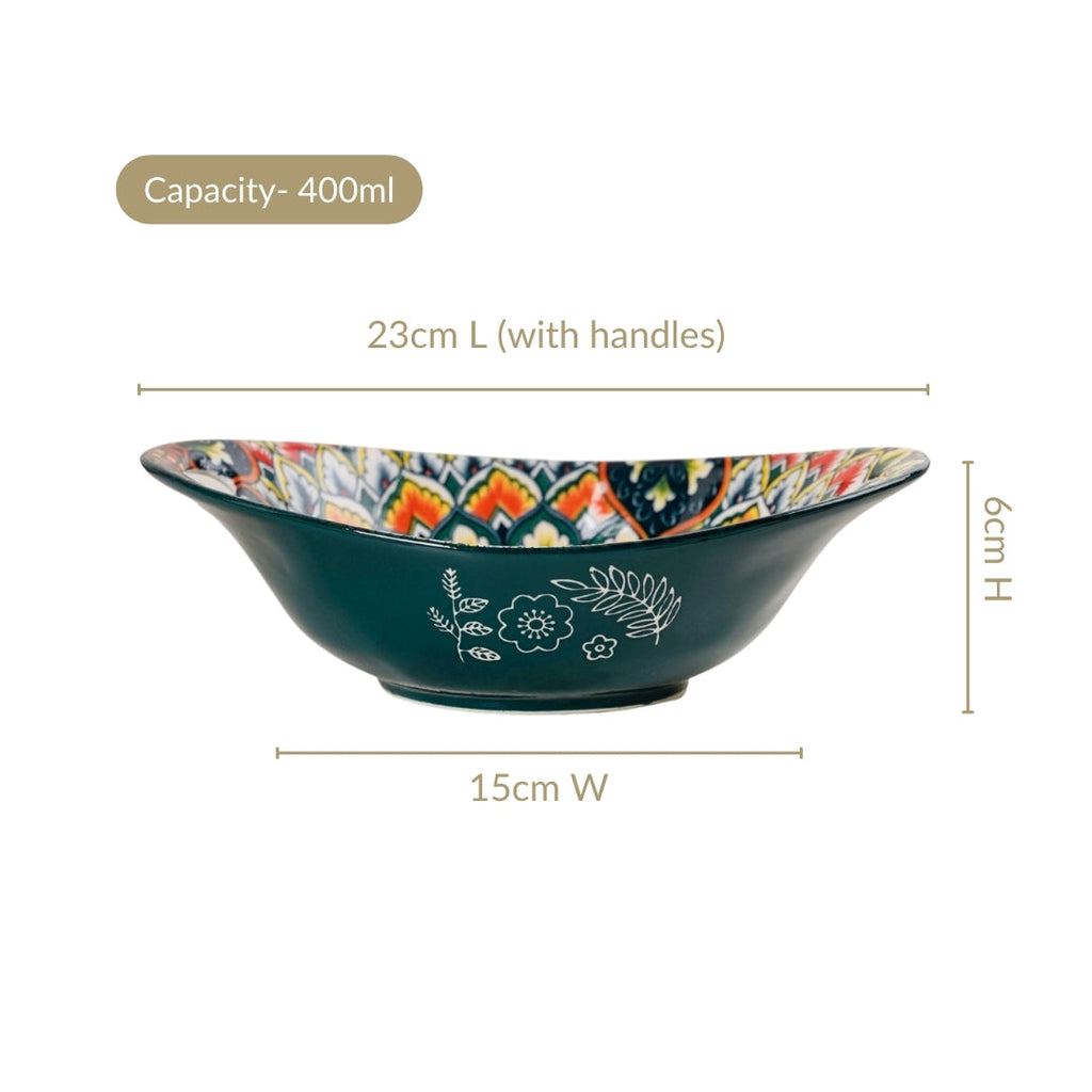 Green Mystic Mandala Long Dish With Handles 400ml