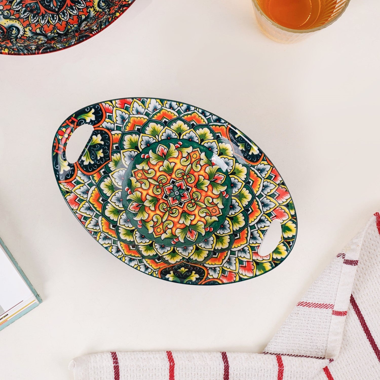 Green Mystic Mandala Long Dish With Handles 400ml