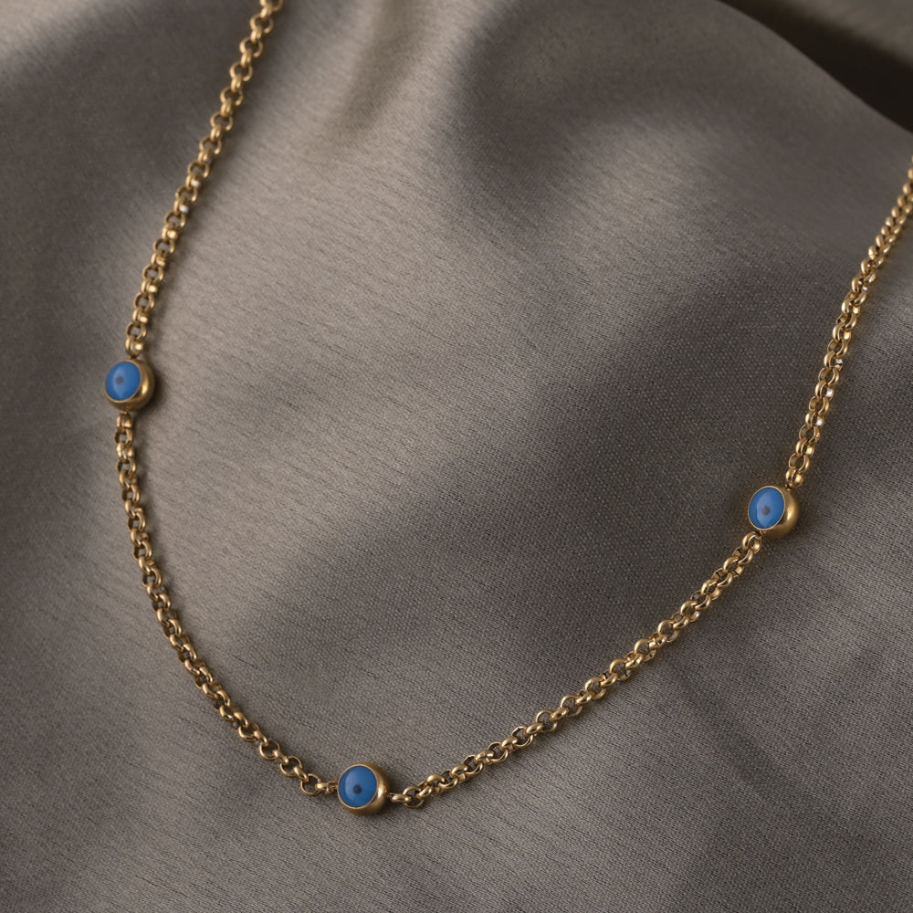 Blue Drop Link Chain Necklace