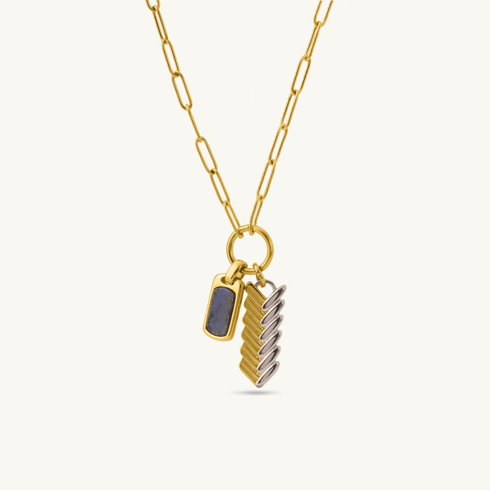 Dual Charm Blue Stone Link Necklace