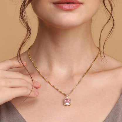 Pink Emerald Geometric Pendant