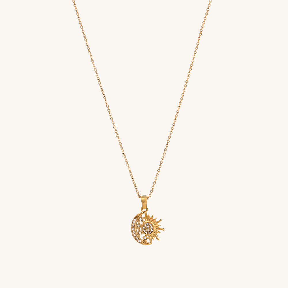 Round Sun Moon Zircon Pendant Necklace