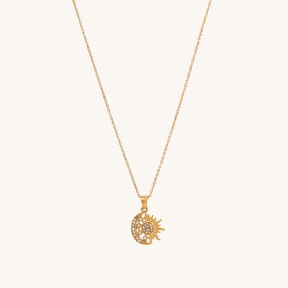 Round Sun Moon Zircon Pendant Necklace