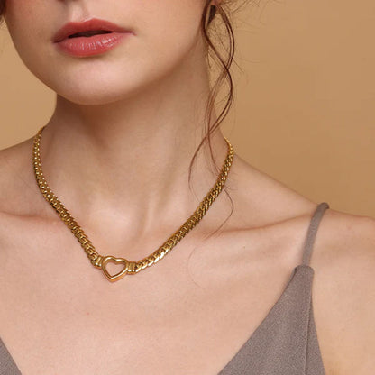 Cuban Chain Hollow Heart Necklace