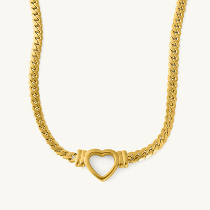 Cuban Chain Hollow Heart Necklace