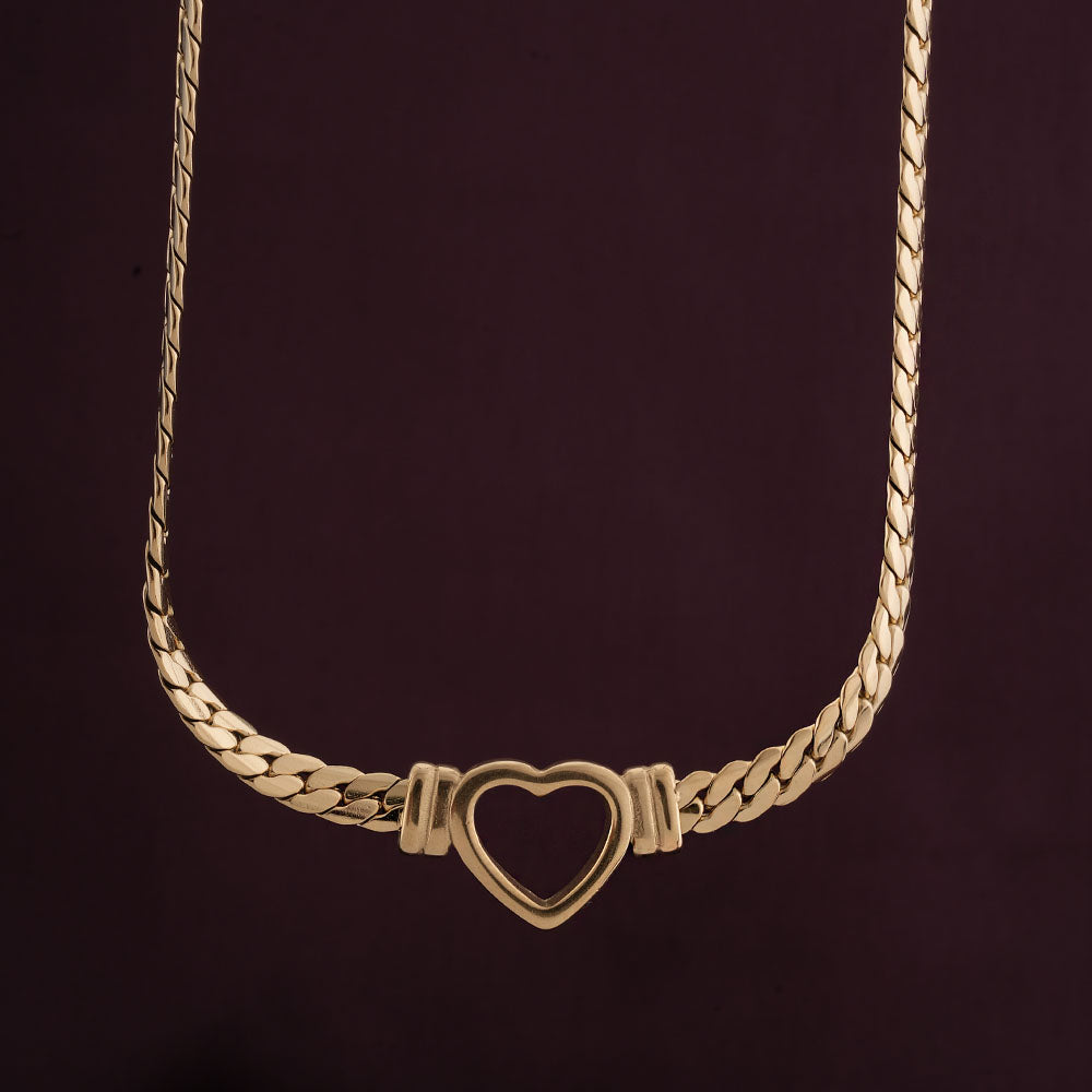 Cuban Chain Hollow Heart Necklace