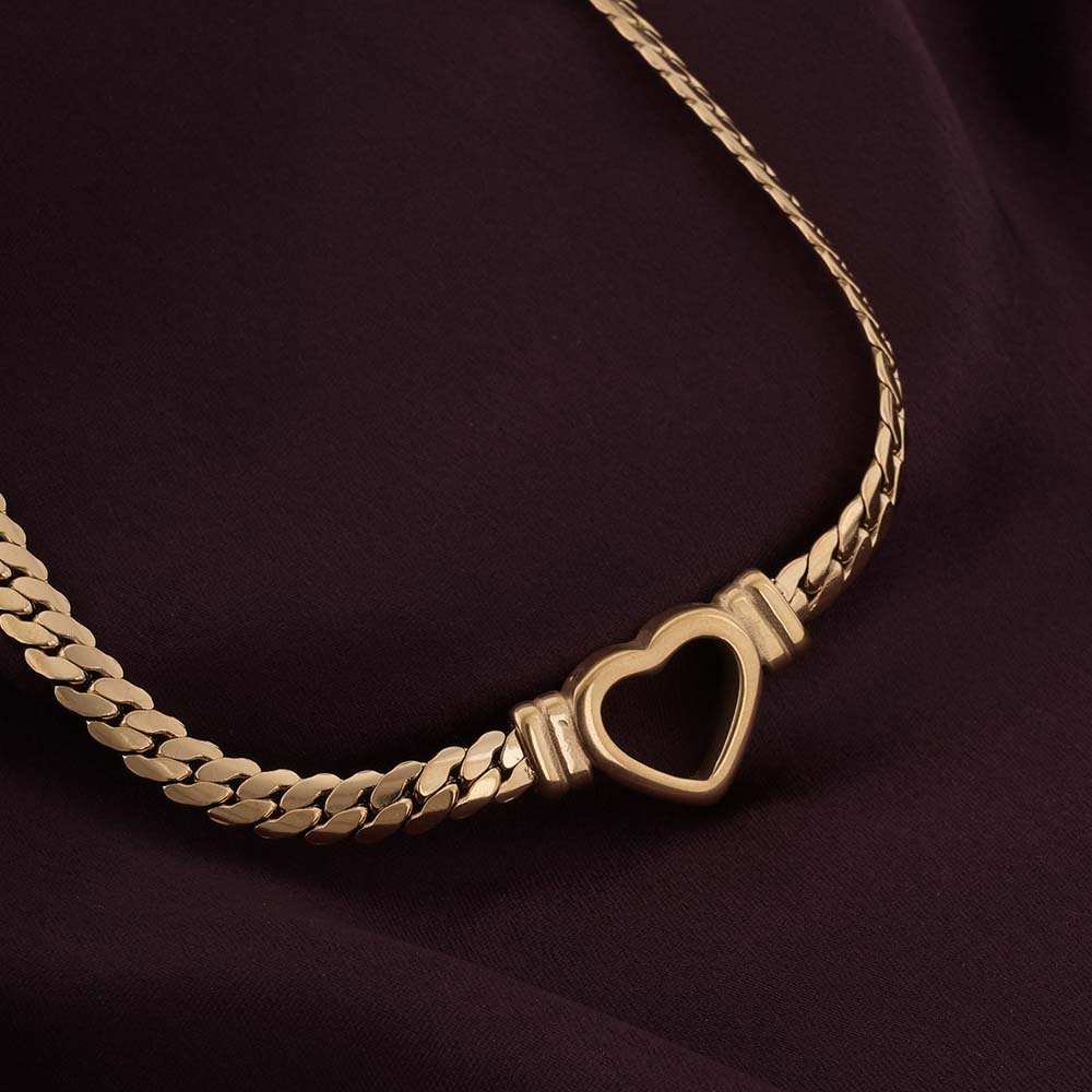 Cuban Chain Hollow Heart Necklace