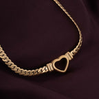 Cuban Chain Hollow Heart Necklace & Minimalist Heart Stud Earrings Gift set