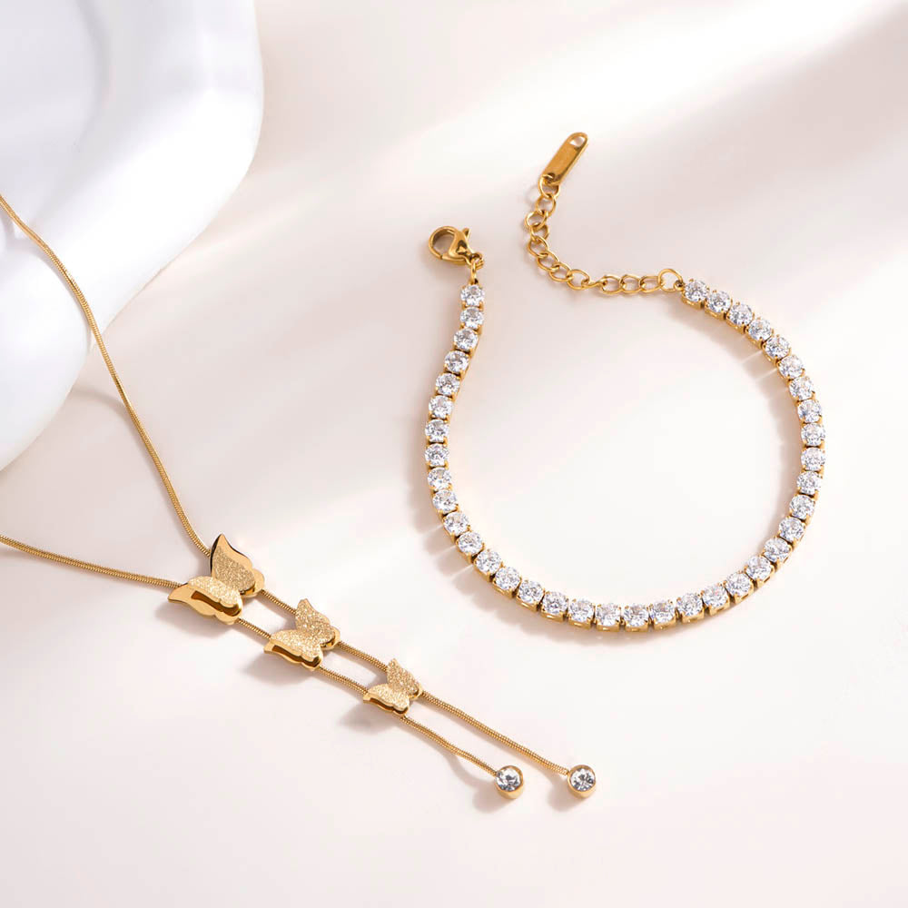 Butterfly Long Chain Necklace & Diamond Affair Bracelet Combo Set
