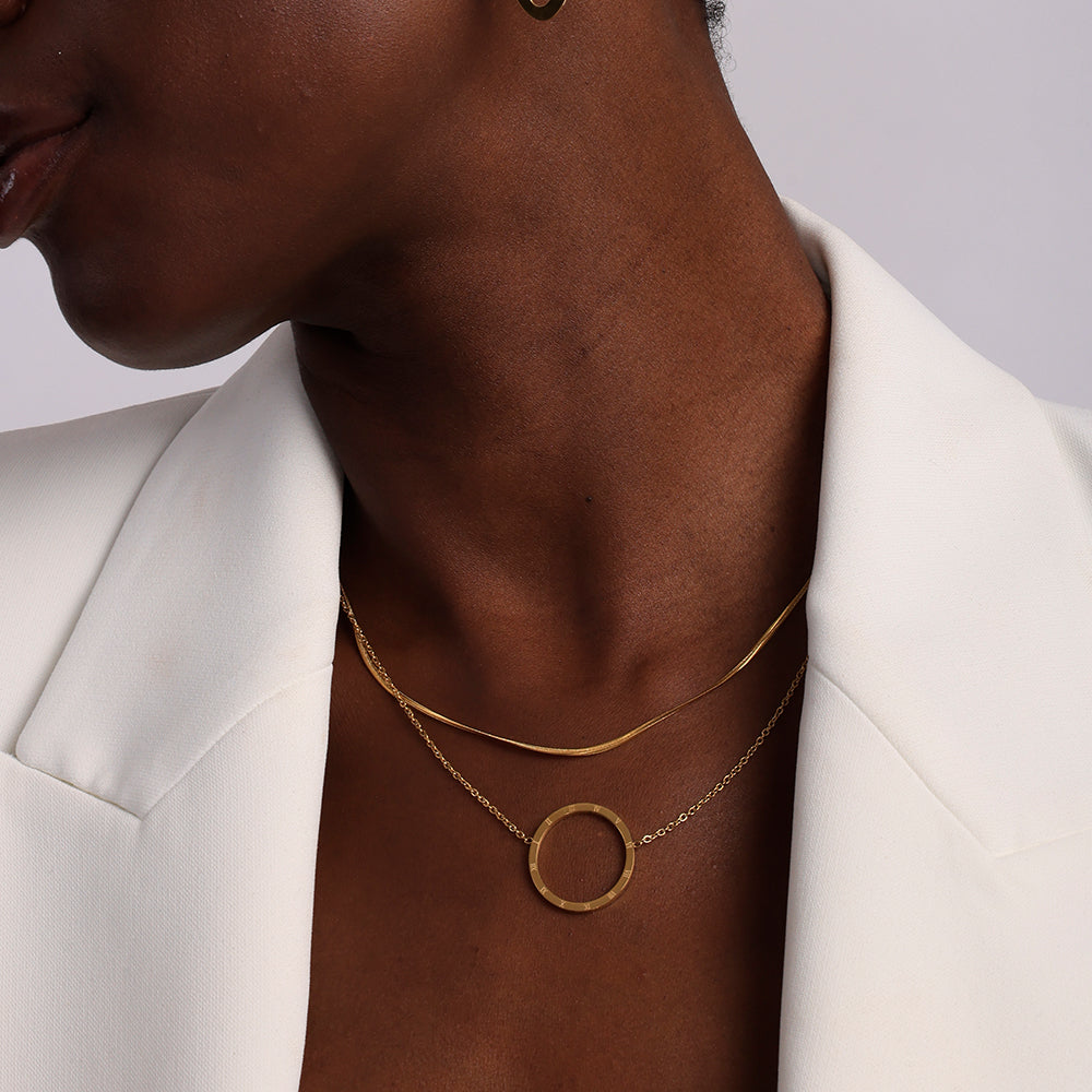 Circle Ring Double Layer Necklace & Infinity Charm Bracelet Combo Set