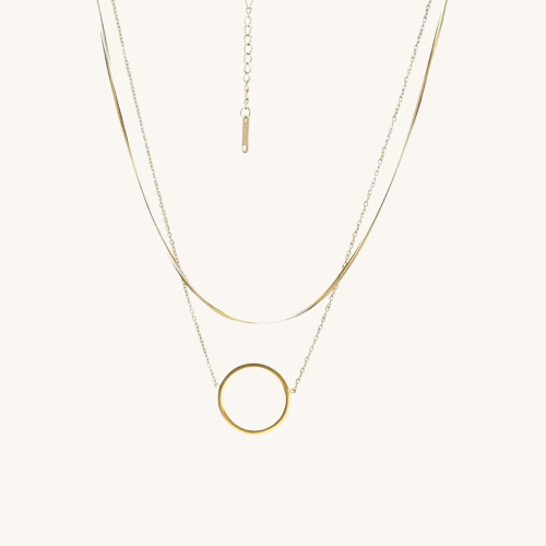 Circle Ring Double Layer Necklace & Infinity Charm Bracelet Combo Set