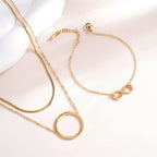 Circle Ring Double Layer Necklace & Infinity Charm Bracelet Combo Set
