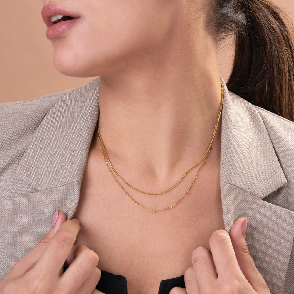 Chic Chunky Hoop Earrings & Double layer choker necklace Combo Set