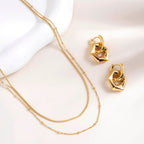 Double layer choker necklace & Golden Hexagon Earrings Combo Set