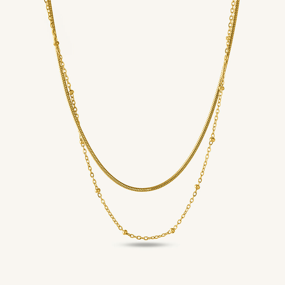 Double layer choker necklace & Golden Hexagon Earrings Combo Set