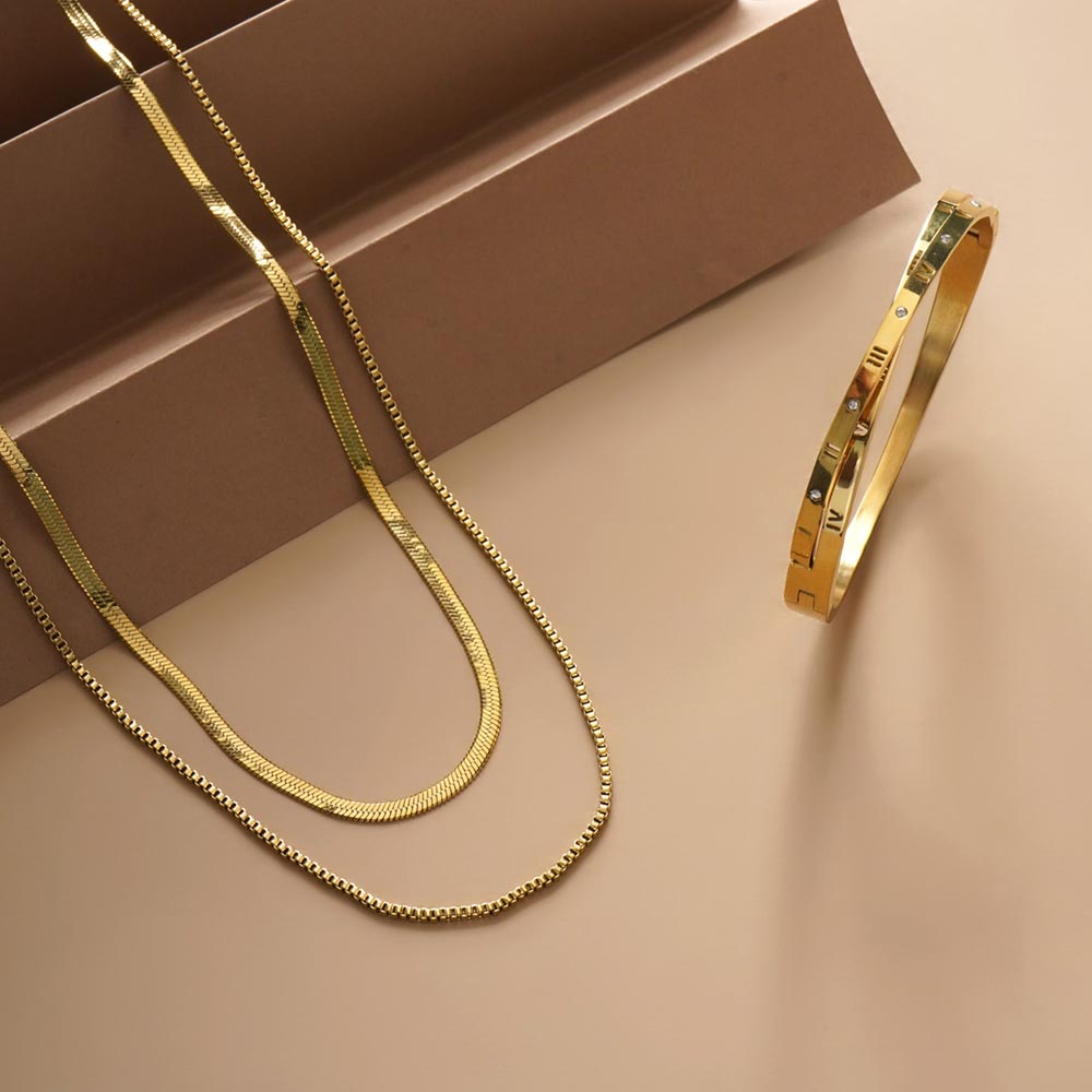 Double Chain Delight Necklace & Roman Tales Bracelet Combo Set